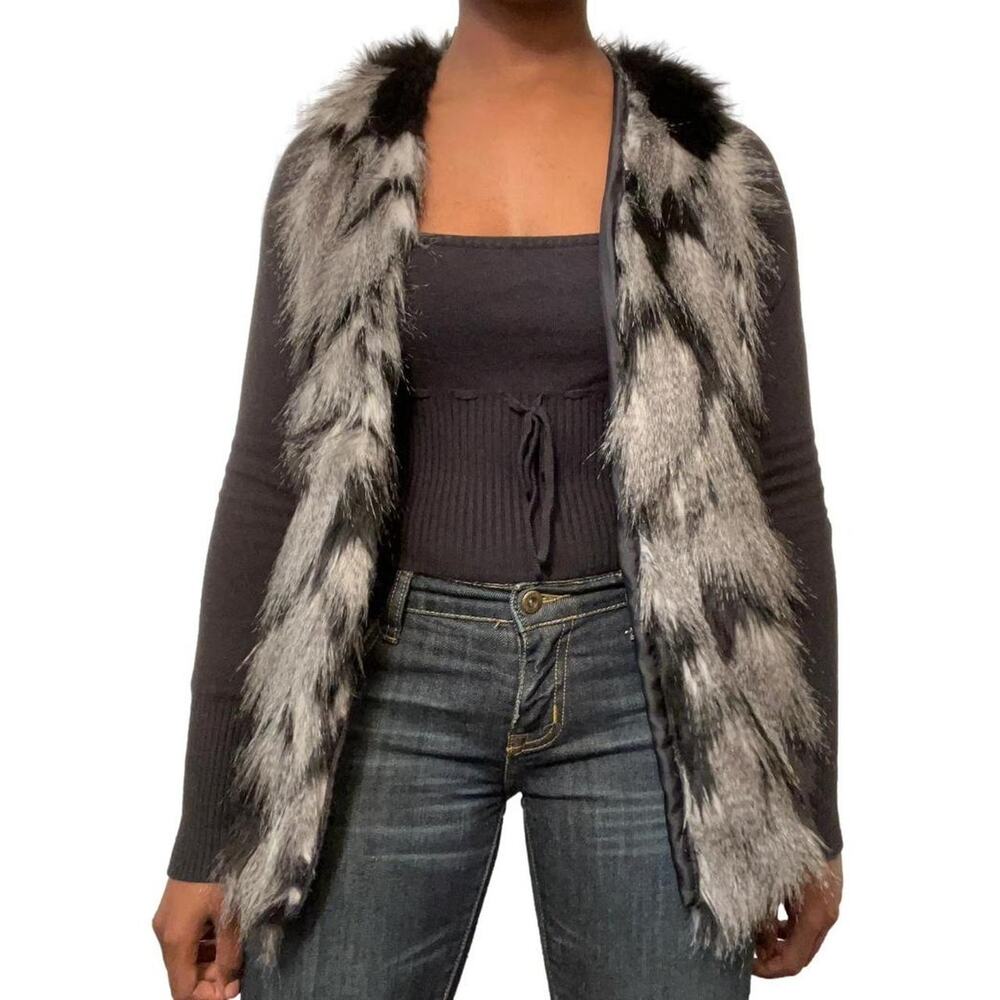 Decree Grey & Black Faux Fur Vest, XS/S